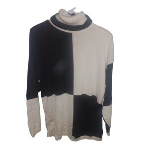 Delia Mc Kain Vintage NWT Black Cream Colorblock Turtleneck Sweater M